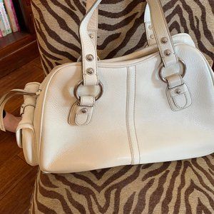 Off white leather bowling style hand bag